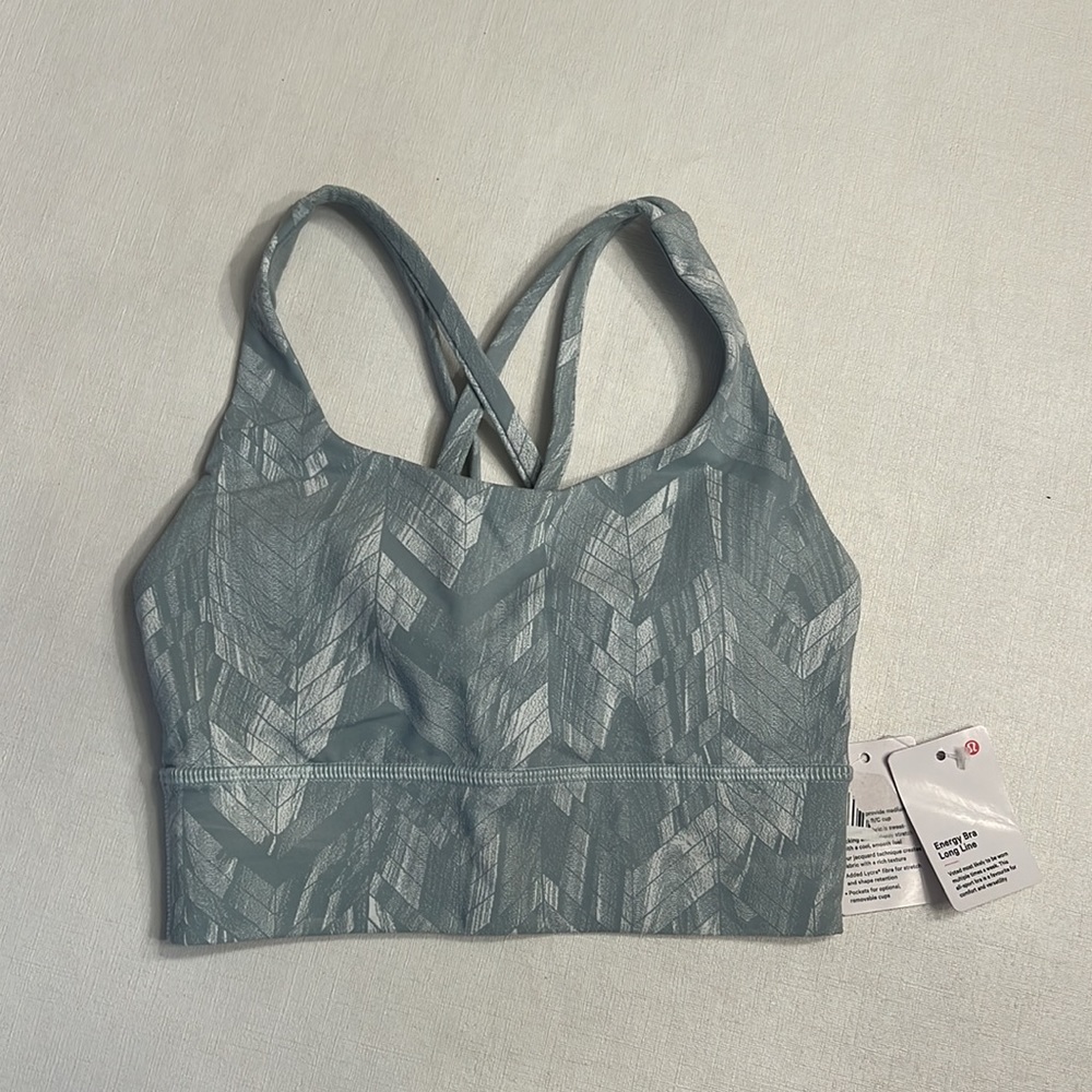Lululemon NWT Energy Longline Bra Reverberate Chevron Jacquard Silver Blue White